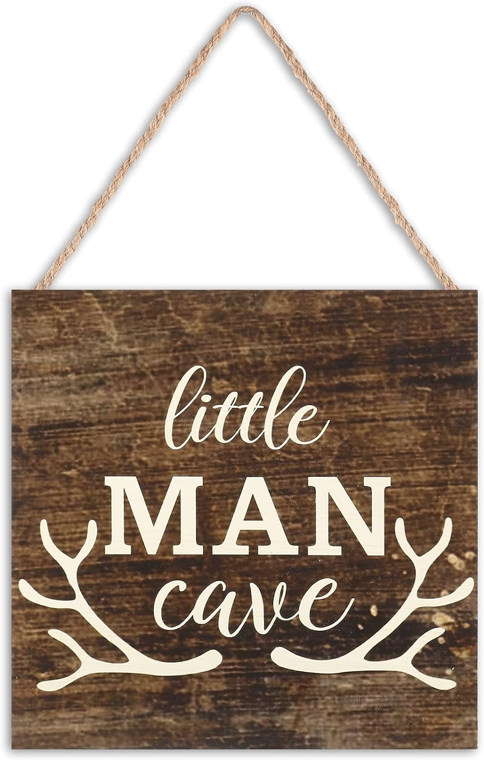 230816030636804_1 Jetec Little Man Cave Wood Sign Decor Home Vintage Little Man Cave Antlers Wood Pallet 7 x 7 Inch Rustic Brown Wall Hanging Sign Farmhouse Wall Decor for Baby Home Bedroom Living Room - Image 1